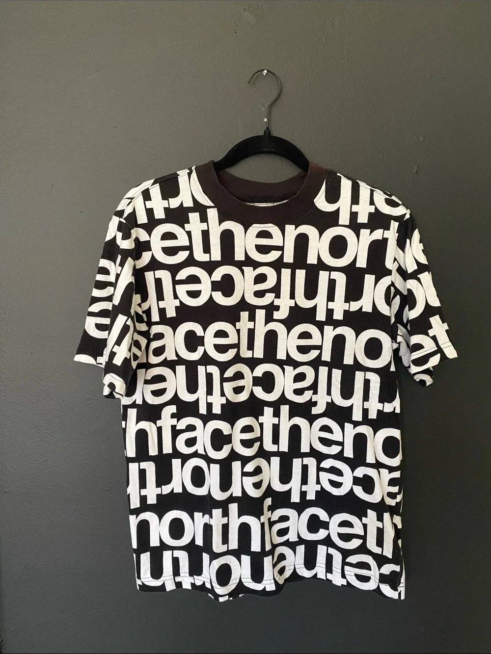 The North Face Black & White Urban Streetwear All-Over Logo Short Sleeve Tee
